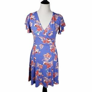 Tabitha Webb size Small Blue Floral Rayon Spandex Stretchy Dress